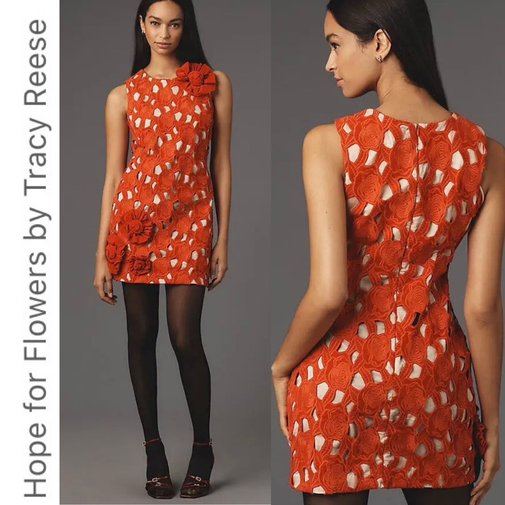 NWT Anthropologie x Hope For Flowers Cutwork Shift Velvet Mini Dress red xs